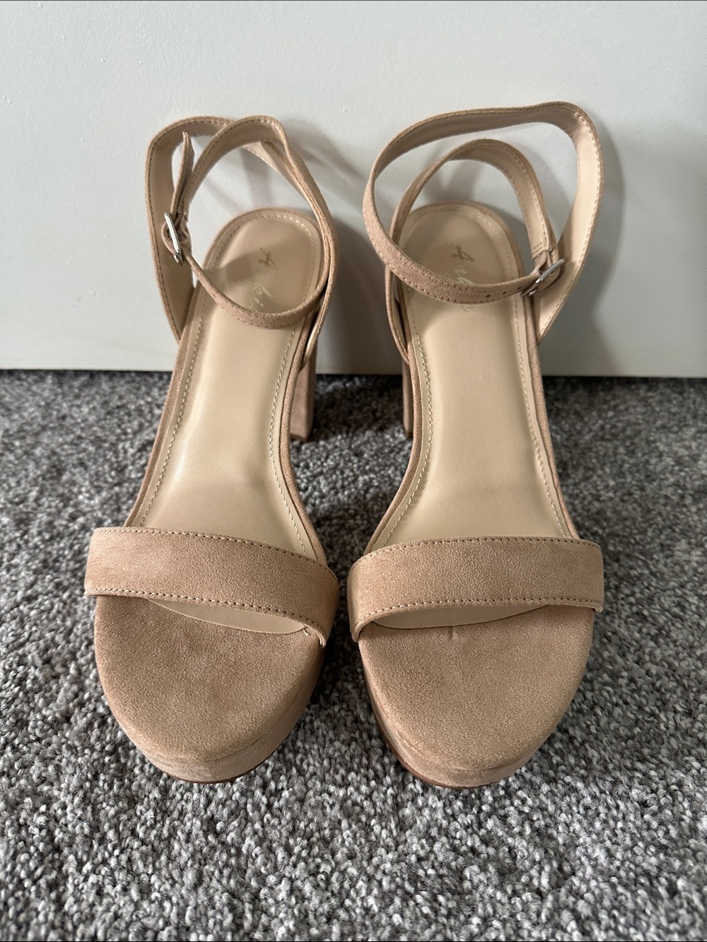 Ankle-Strap Block Heel Sandals in Beige